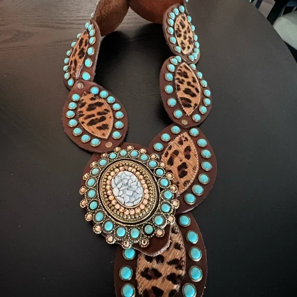 Wild Elegance Turquoise and Leopard wide belt. - Picture 1 of 7